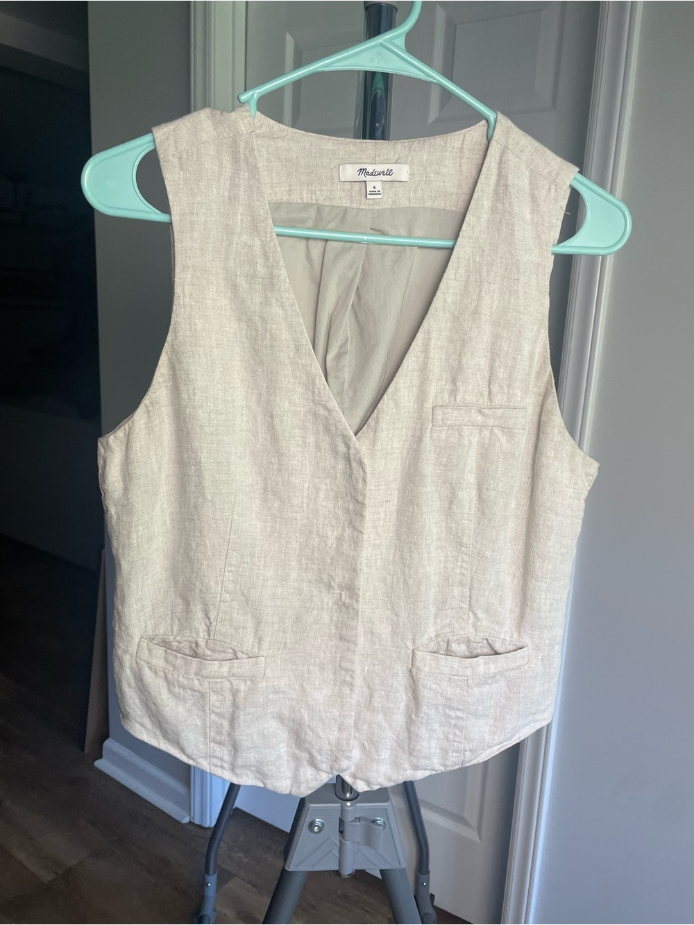Madewell Beige-Cream Linen Blend Vest - V-Neck Sleeveless